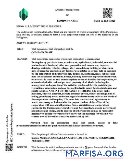 Realistic Philippines certificate of company incorporation Word and PDF template